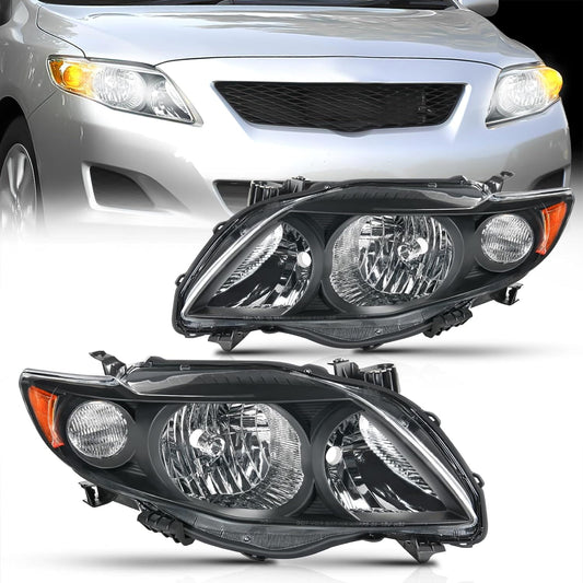 2009 2010 Toyota Corolla XLE/LE/Base Headlight Assembly Black Housing Amber Reflector Nilight