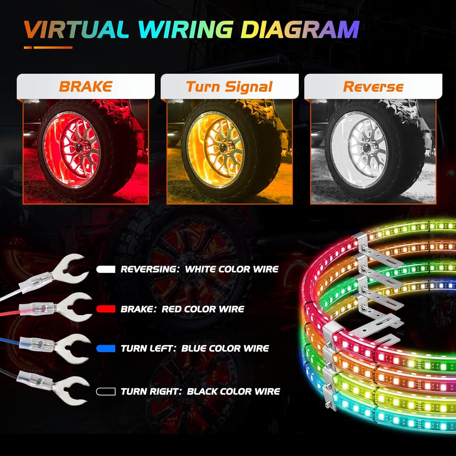 15.5" LED Wheel Ring Lights Double Row RGB APP Remote Control 4Pcs Nilight