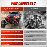 1/4 Inch x 50 Feet Synthetic Winch Line Cable Universal for ATV UTV 4x4 Off-Road Vehicle 9000 lbs Winch Line Ropes with Steel Hook Rubber Stopper Protective Sleeve Safety Strap, Grey