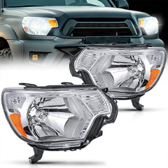 2012-2015 Toyota Tacoma Headlight Assembly Chrome Housing Amber Reflector Clear Lens