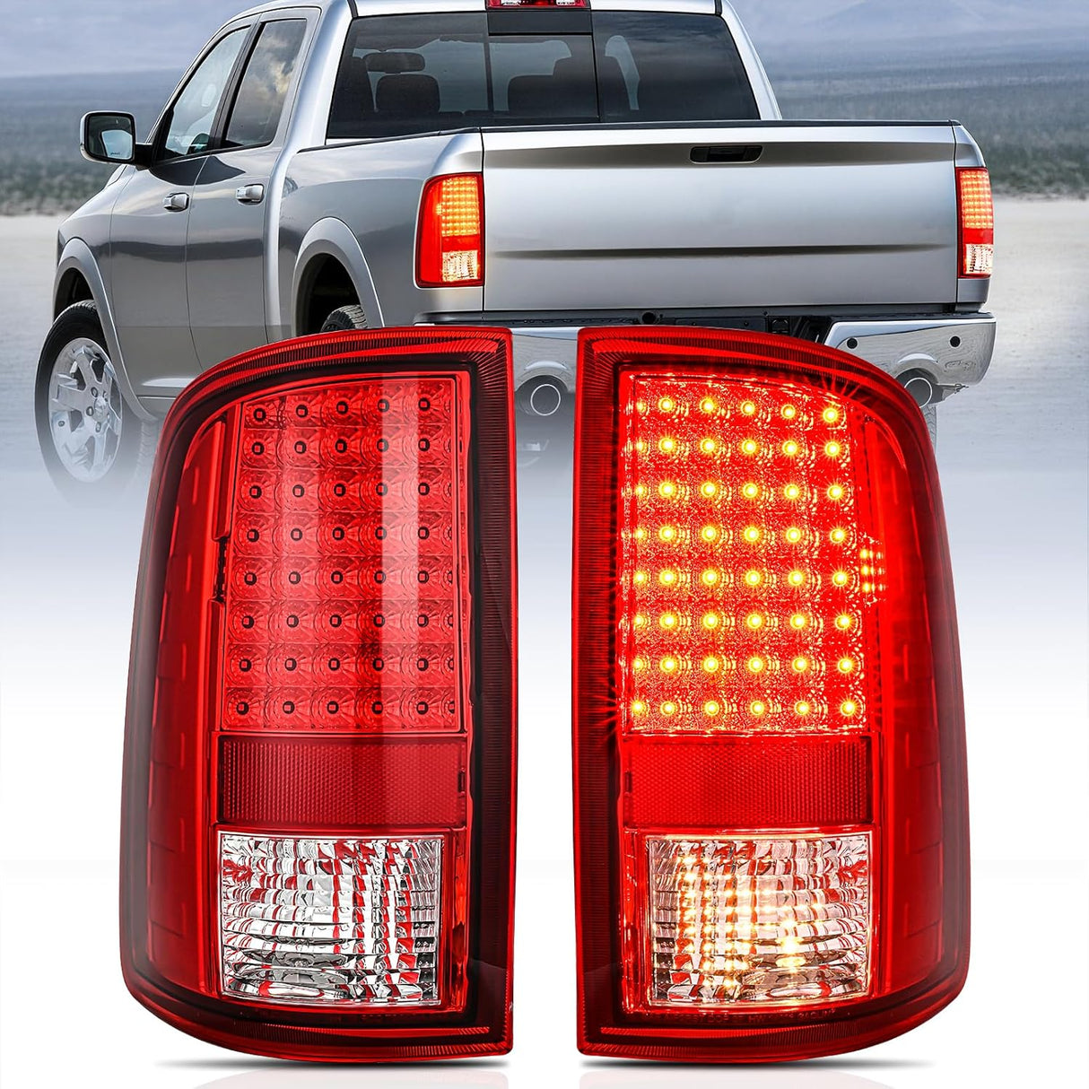 Taillight Assembly Compatible with 2009 2010 2011 2012 2013 2014 2015 2016 2017 2018 Dodge Ram 1500 2010-2018 Ram 2500 3500 Incandescent Type Upgrade LED Tail Lights Rear Brake Lamps