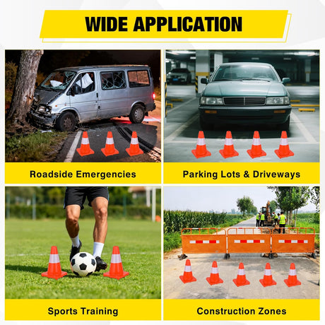 12 inch Traffic Safety Cones, 8  Pack Durable PVC Orange Cones with Reflective Collars for Road Safety, Parking, Construction Work, Sports Training