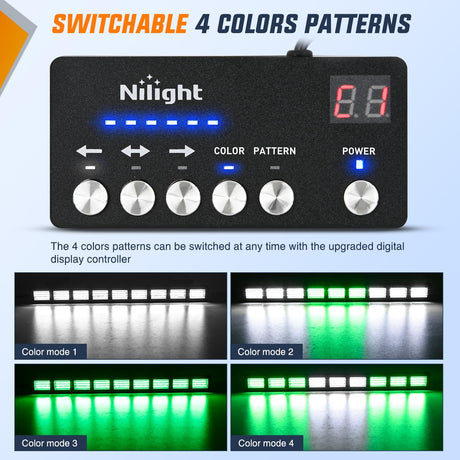 162 LED Traffic Advisor Strobe Light Bar 2-in-1 Green White Emergency Warning Hazard Lights with Controller 4 Switchable Color 36 Flash Pattern for Trucks Cars Tow Plow Construction Vehicles