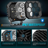 LED Pod Light 2 PCS 3.8 Inch 45 W 9 LED Square Hyper Flood Beam Offroad Driving Lights w/16 AWG Rocker Switch Wiring Harness Kit for Truck Motorbike Boat ATV UTV