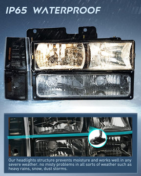 1994-1998 GMC C10 Sierra Yukon Suburban Headlight Assembly Chrome Case Smoke Reflector Nilight