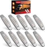 6.3 Inch Amber Rectangle Side Marker Light, White Lens, High Low Strobe | 12 LED IP67 Waterproof Chrome Bezel 12V Surface Mount Marker & Clearance Light Fits Pickup Trucks Trailers RVs Boats,10 Pack