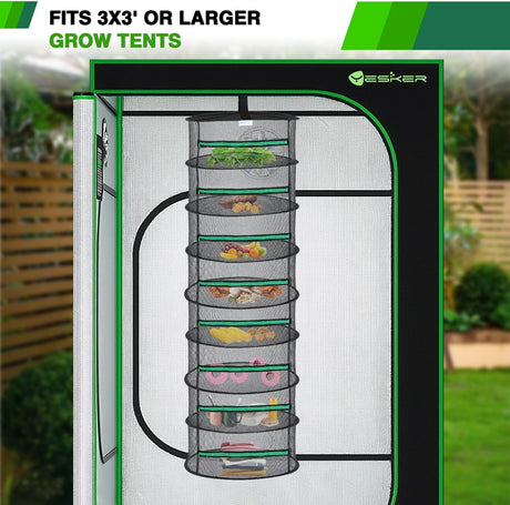 8 Layer Herb Drying Rack Hanging Mesh Net Foldable Plant Drying Racks 24 Inch w Green Zipper Pruning Shears Hook Dryer Hanging Rack for Herbs Seed Bud Fruit Clothes Grow Tent Closets Garden Outdoor