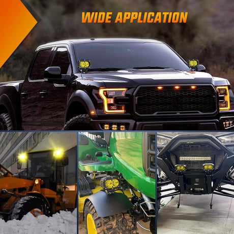 LED Pod Light 24W 4 Inch 2PCS Yellow Flood Beam Driving Lights Pods IP67 Waterproof Auxiliary Offroad Lighting for Truck Tractor SUV ATV UTV Golf Cart Boat Motorcycle Dirt Bike