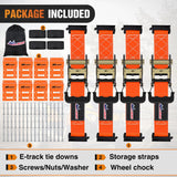 Wheel Chock Tie Down Kit 4500lb Break Strength 4Pcs E-Track Ratchet Straps 8 Pcs Heavy Duty Trailer Tire Straps System for ATV, UTV, Lawn Mower,SXS 10 in-30 in Diameter Tires Orange