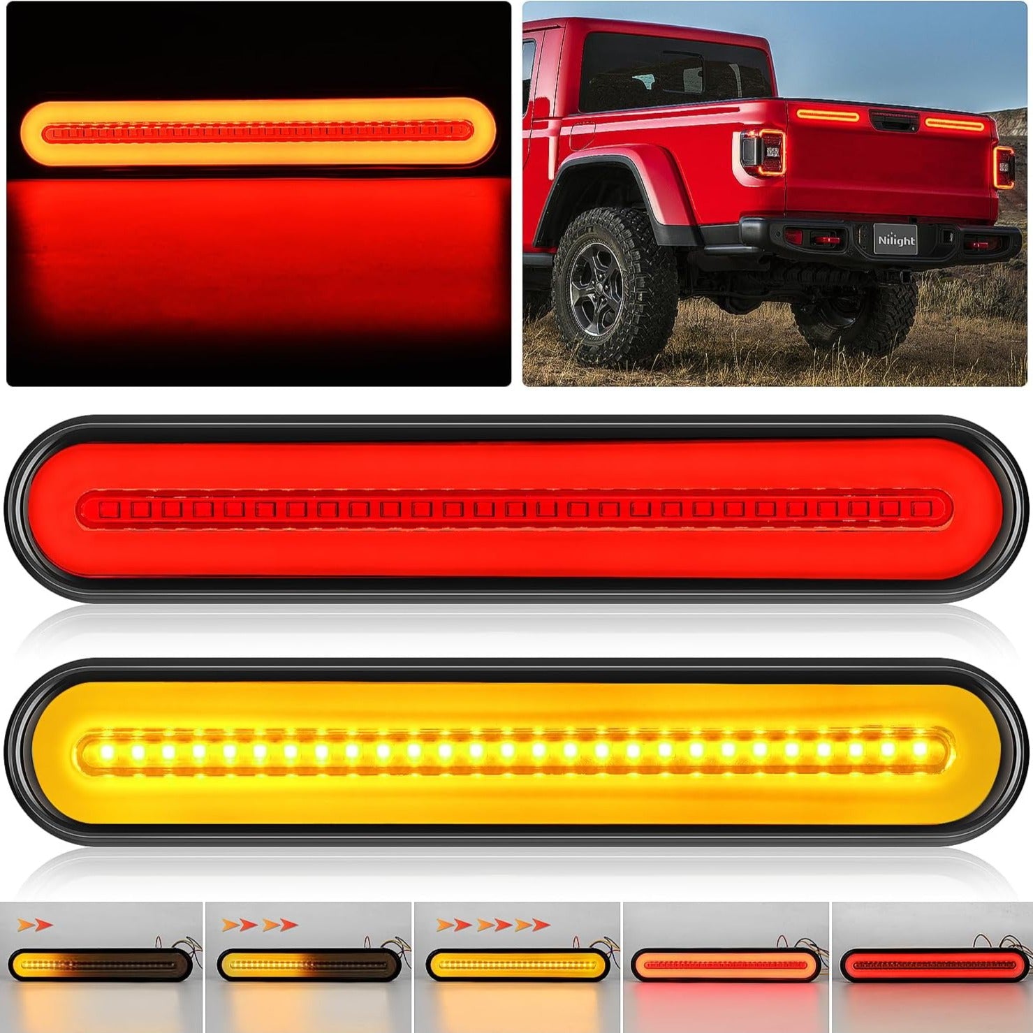 9" 100 Leds Red & Amber 3-in-1 Running Stop Turn Signals Brake Light (Pair) Nilight