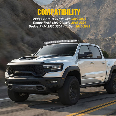 52 inch Curved LED Light Bar Bracket Mounting Upper Windshield Roof Cab Brackets for Dodge RAM 1500 4th Gen 2009-2018, 1500 Classic 2019-2024 and RAM 2500 3500 2010-2018