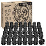 32PCS M14x1.5 Lug Nuts Compatible with 2017-2025 Ford F250/F350 | Closed End Mag Seat One-Piece Solid Black Steel OEM Factory Wheel Nuts Replace