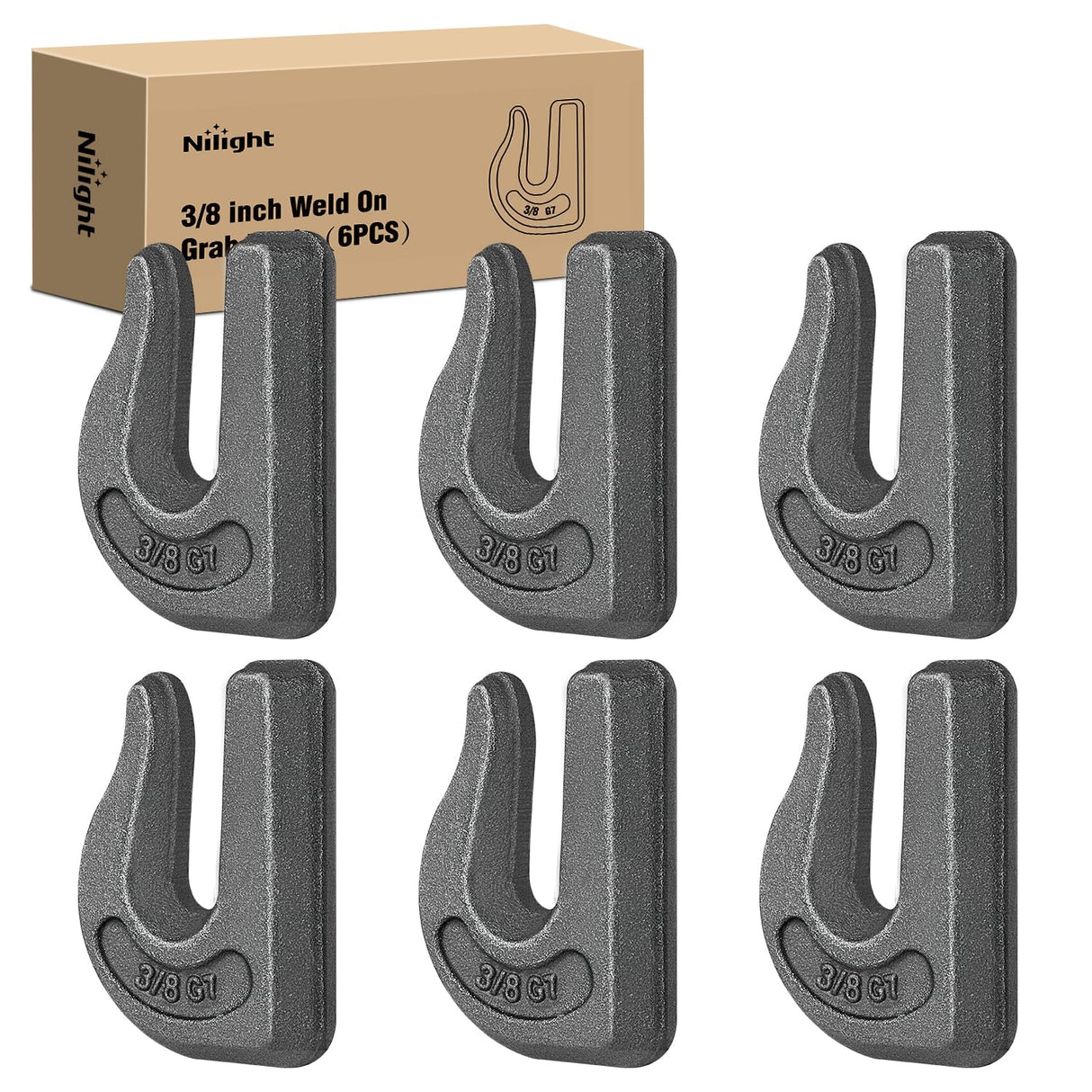 6PCS Weld-On Forged Clevis Grab Chain Hooks 3/8 Inch Heavy Duty Forged Grade 70 Grade Utility Hook Weldable for Trailer Truck Rigging Car SUV RV UTV Tractors Work Loading Capacity 6600 LBS