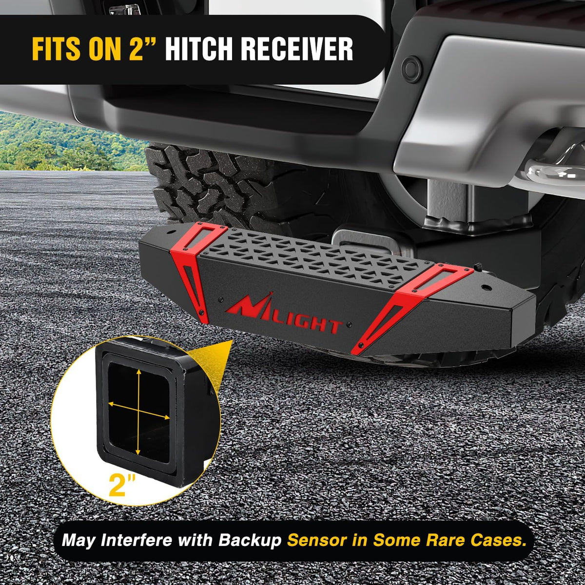 Hitch Step with Whip Mount Holes 2 Inch Receiver for Trucks SUV Car Van | Upgraded Textured Black Anti-Slip Step Bar Rear Bumper Guard Protector Includes Hitch Lock & U-Bolts Universal Fit
