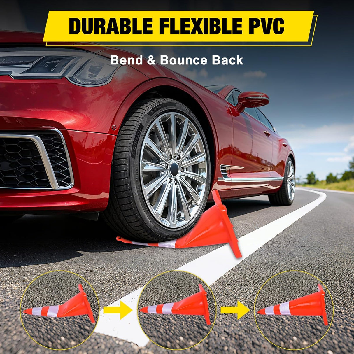 28 inch Traffic Safety Cones, 8  Pack Durable PVC Orange Cones with Reflective Collars for Road Safety, Parking, Construction Work, Sports Training
