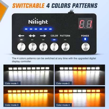 162 LED Traffic Advisor Strobe Light Bar 2-in-1 Amber White Emergency Warning Hazard Lights with Controller 4 Switchable Color 36 Flash Pattern for Trucks Cars Tow Plow Construction Vehicles