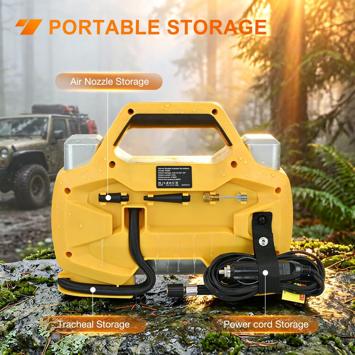 Portable DC 12V Tire Inflator Dual Cylinders and Dual Motors 150PSI | Heavy Duty Tire Pump Air Pumps Auto Shutoff with Screen and LED Light Air Compressor for Pickup Truck ORVs SUVs Cars