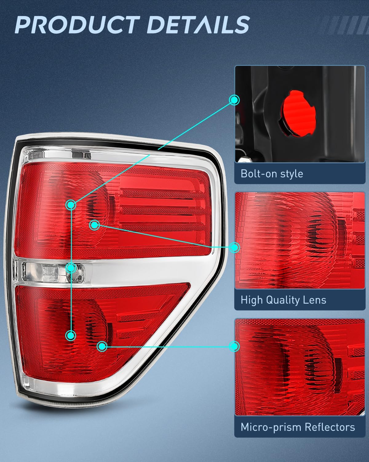 Taillight Assembly Compatible with 2009 2010 2011 2012 2013 2014 Ford F-150 F150 Pickup Truck Taillight Rear Lamp Replacement OE Style Red Housing Passenger side Chrome Trim
