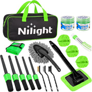 15PCS Car Detailing Kit Auto Cleaning Tools Wash Set with Storage Carry Bag Beginners Easy to Use for Interior Exterior Car Care Clean Windshield Dashboard Seat Air Vents Wheels Tires, Green
