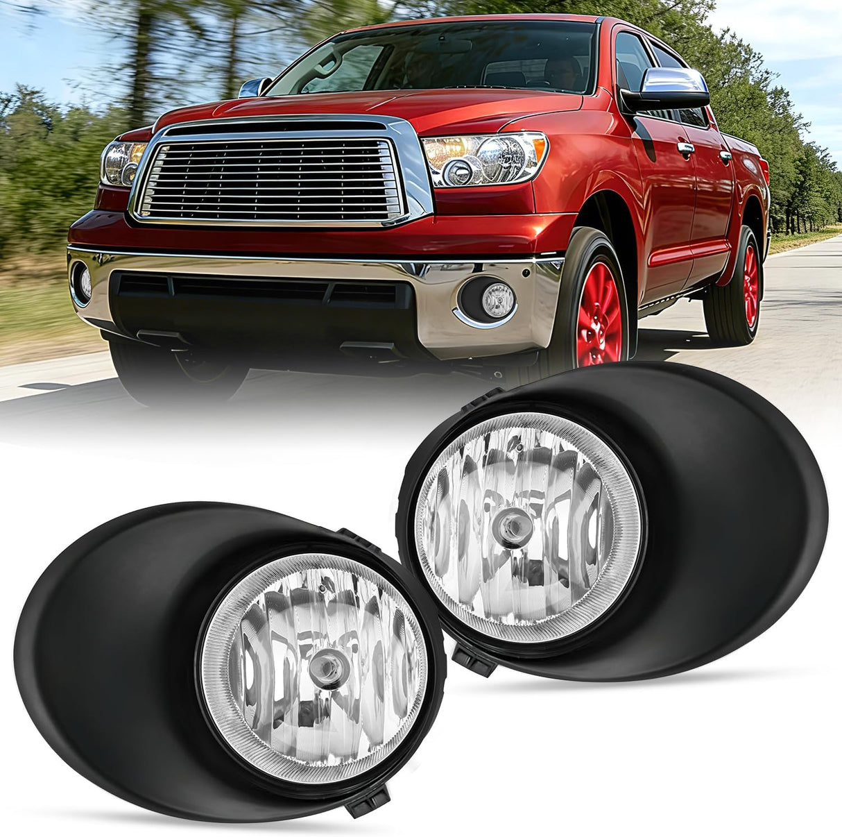 Fog Light Assembly Compatible with 2007 2008 2009 2010 2011 2012 2013 Toyota Tundra 2008-2011 Toyota Sequoia w/Metal Bumper Model Clear Lens Driver and Passenger Side