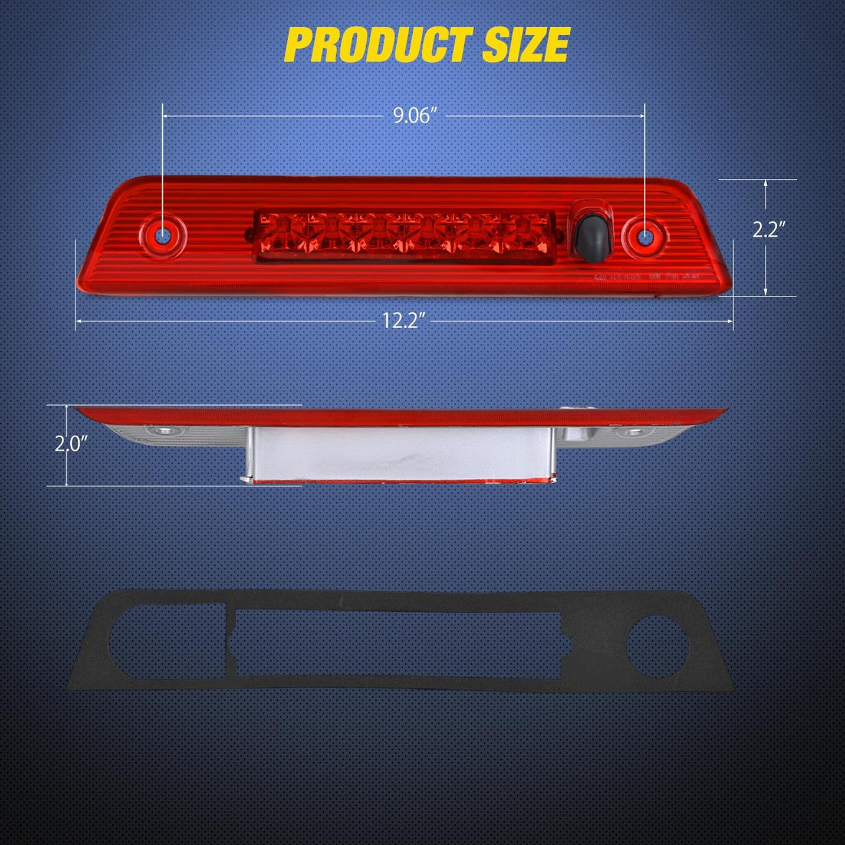 Third Brake Light for Jeep Patriot 2007-2017, Red Lens | for Jeep Patriot 2007 2008 2009 2010 2011 2012 2013 2014 2015 2016 2017, High Mount 3rd Stop Van SUV Rear Center Cab LED Lamp