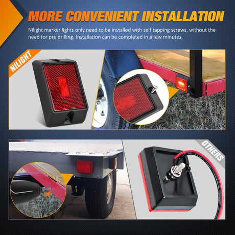 Side Marker Light 4PCS Square 3LED Red Amber Front Rear Clearance Indicator Lights Reflective Lens Surface Mounted Waterproof for 12V Truck Trailer RV Boat