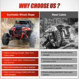 1/4 inch x 50 ft Synthetic Winch Line Cable Kit - Universal for ATV, UTV, 4x4 Off-Road Vehicle - 9000 lbs Winch Line Ropes with Steel Hook, Rubber Stopper, Protective Sleeve, Safety Strap, Orange