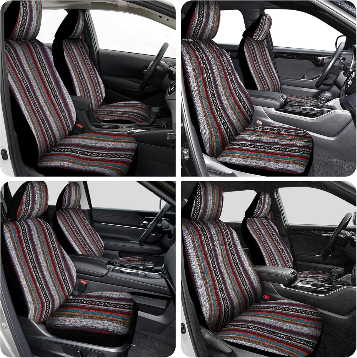 Car Seat Covers 2PCS Red Stripes Baja Saddle Blanket with Shoulder Pads Breathable Washable Striped Woven Airbag Compatible Universal for Cars SUV Truck Front Seat