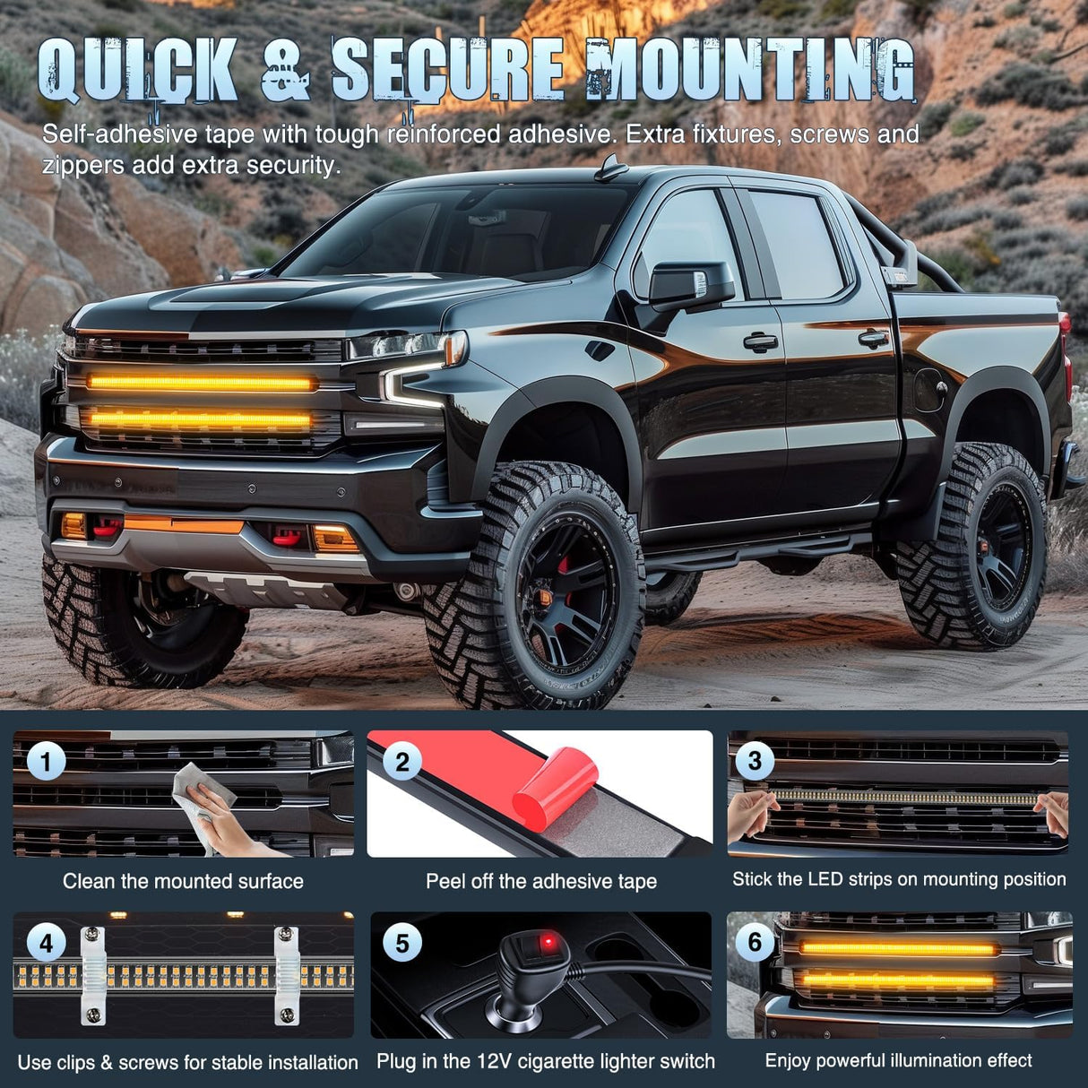 2PCS 24 inch Truck Grille Strobe Lights Strip 384 LED Emergency Light Amber Flexible Side Flashing Warning Caution Safety Waterproof Lighting Kit for Trucks Tow Plow Construction Vehicles