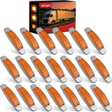 6.3 Inch Amber Rectangle Side Marker Light with High Low Strobe | 12 LED IP67 Waterproof Chrome Bezel 12V Surface Mount Marker & Clearance Light Fits Pickup Trucks Trailers RVs Boats,20 Pack