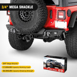 Mega D-Ring Shackles, 3/4 Inch Heavy Duty Recovery Tow Shackle | 7/8 Inch Screw Pin & isolator, 2Pcs Gray, 68,000 lbs Break Strength(17,000 lb WLL), Forged Steel, Off-Road Recovery