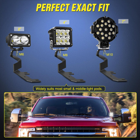 Ditch Light Brackets Hood Hinges Mount Bracket Kit for Auxiliary Offroad LED Pods Work Lighting on Ford F-250 F-350 F-450 F-550 Super Duty 2017 2018 2019 2020 2021 2022