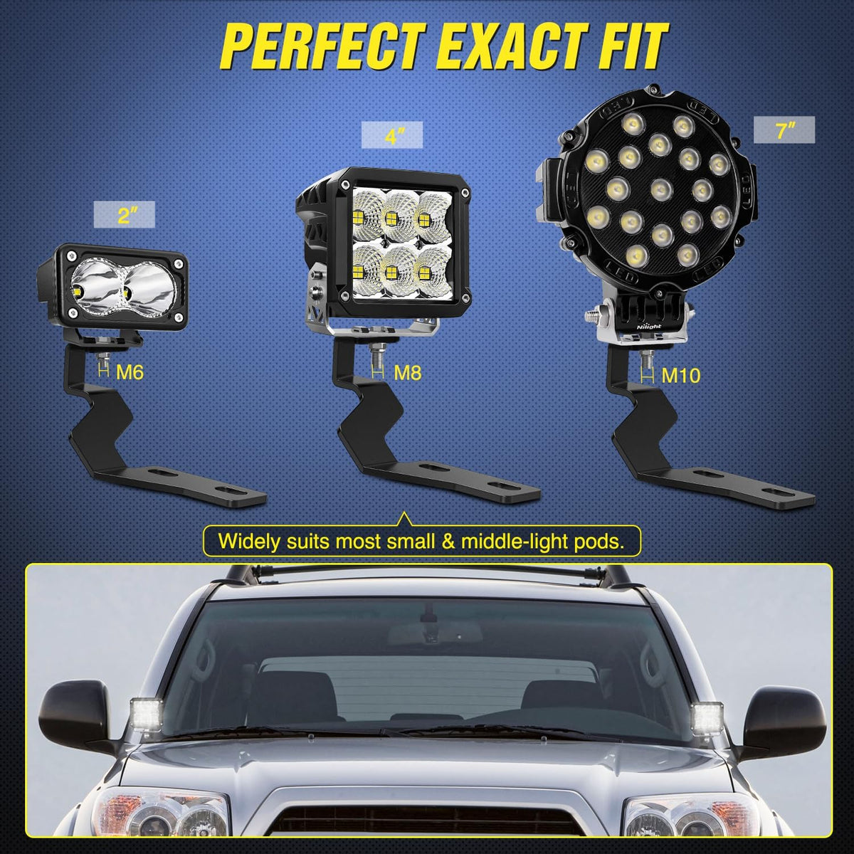 Ditch Light Brackets Hood Hinges Mount Bracket Kit for Auxiliary Offroad LED Pods Work Lighting Compatible with Toyota 4Runner 4th Gen 2003 2004 2005 2006 2007 2008 2009