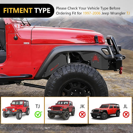TJ Front Inner Fender Liners Fit for 1997 1998 1999 2000 2001 2002 2003 2004 2005 2006 Jeep Wrangler TJ & LJ, 2PCS Offroad Powder Coated Steel Splash Mud Guard Wheel Well Liner Covers
