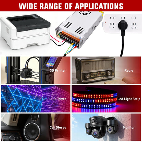 AC 110V/220V to DC 24V Voltage Converter 15A 360W Switching Power Supply Adapter Transformer Low Voltage Output LED Driver for LED Strip Light Radio CCTV Camera Security Video System