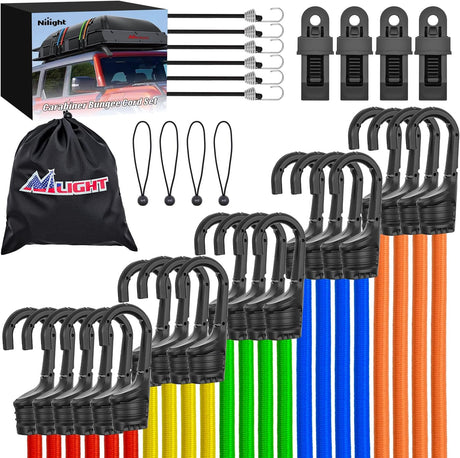 Ultimate Outdoor Bungee Cord Assortment - Heavy Duty Set of 36 (18 Inch 24 Inch 32 Inch 40 Inch 48 Inch) with Hooks for Camping Securing and DIY