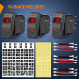 3Pcs 5Pin SPST On/Off Rocker Switch Red Nilight