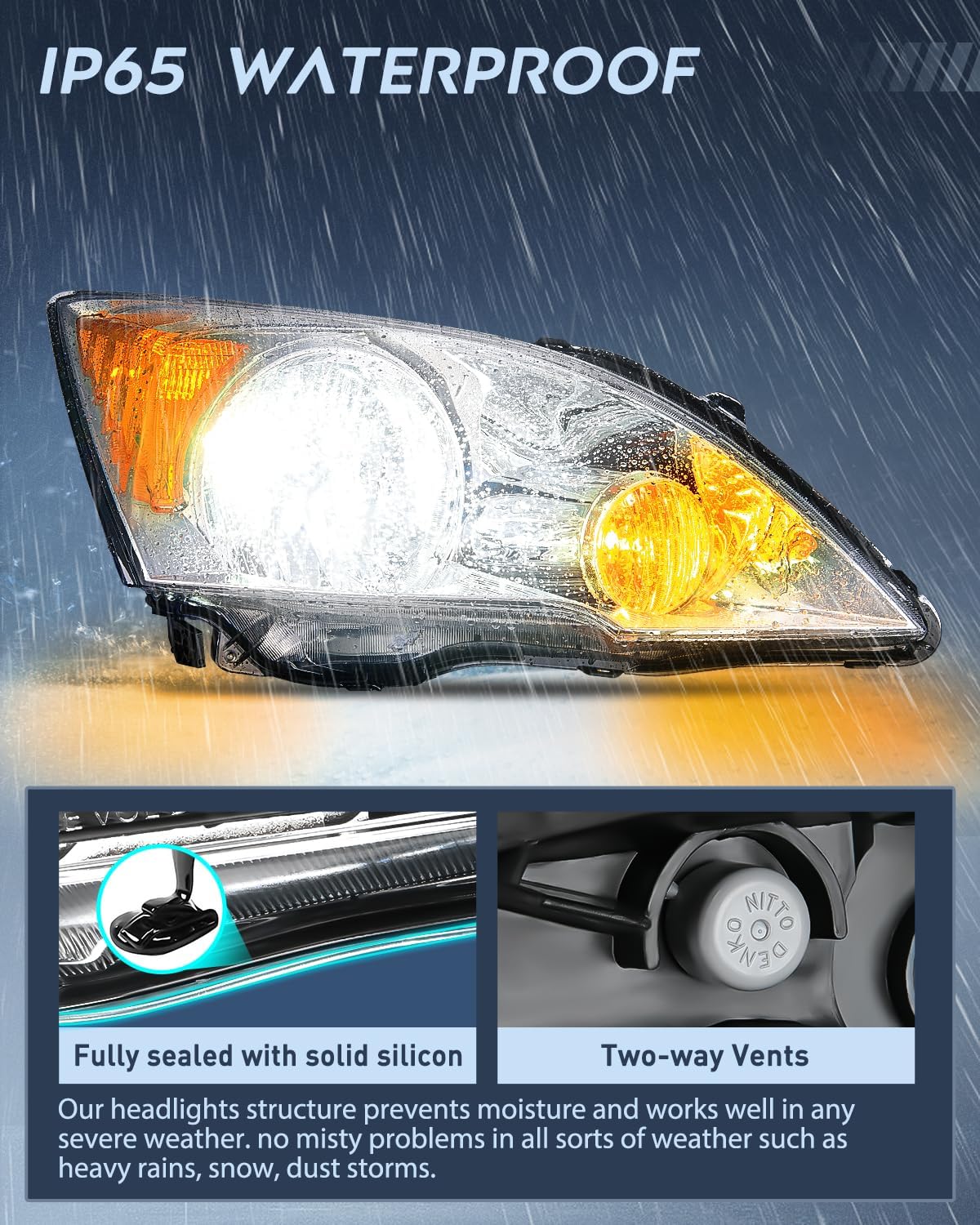 Headlights Assembly for Honda CRV(CR-V) 2007 2008 2009 2010 2011 Headlamp Chrome Housing Amber Reflector