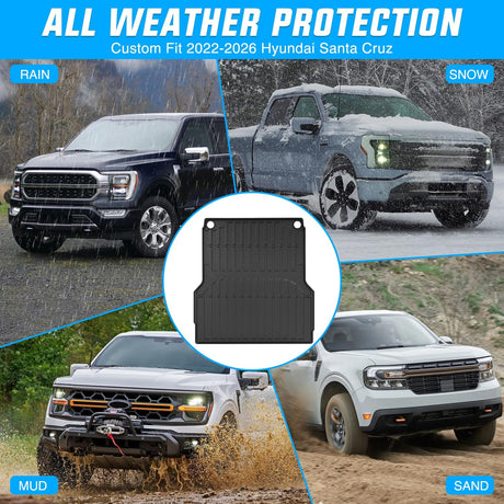 Truck Bed Mat 4.3 FT for 22-25 Hyundai Santa Cruz, TPE Heavy-Duty Pick-up Bed Liner for Hyundai Santa Cruz 2022 2023 2024 2025, Anti-Slip Texture, All Weather Protection