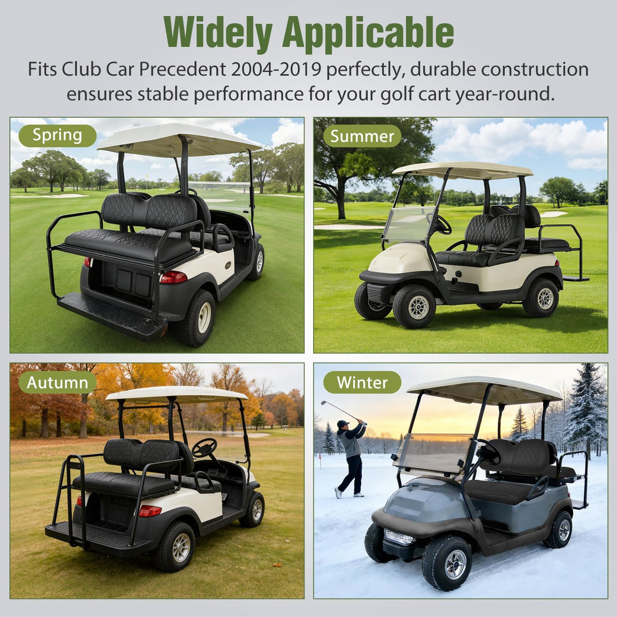 Golf Cart Seat Covers 2PCS Black Leather Club Car Precedent | Waterproof Leather No Staple Design All Season Protection Sun Scratch Resistant Cover Fits 2004-2019 Club Car Precedent