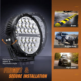 LED Offroad Driving Lights with Amber DRL 2PCS 9 Inch Round 140W IP68 Spot Flood Combo Work Light Bar with 12AWG DT Connector Wiring Harness Kit for 4x4 Truck ATV UTV SUV
