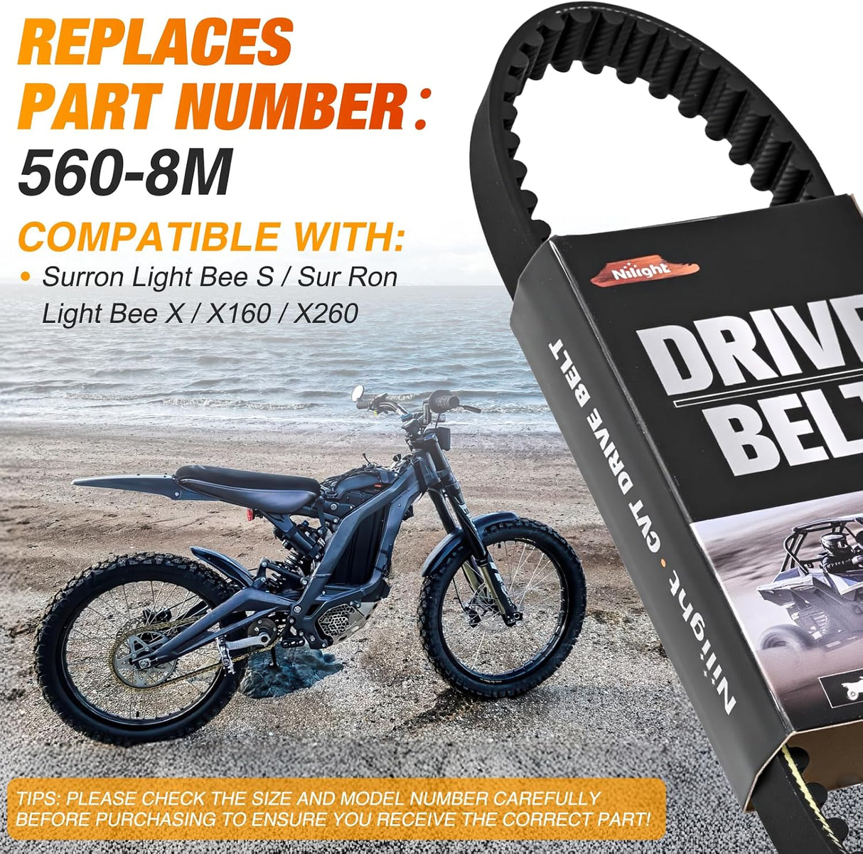 Drive Belt Fit for Surron Light Bee Replace 560-8M, GT4 Power Grip Primary Belt for Sur Ron Light Bee Segway X S/X160/X260 Talaria XXX Aramid Fiber Rubber Motorcycle Dirt Bike Belts, 1 Pack