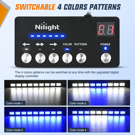 162 LED Traffic Advisor Strobe Light Bar 2-in-1 Blue White Emergency Warning Hazard Lights with Controller 4 Switchable Color 36 Flash Pattern for Trucks Cars Tow Plow Construction Vehicles