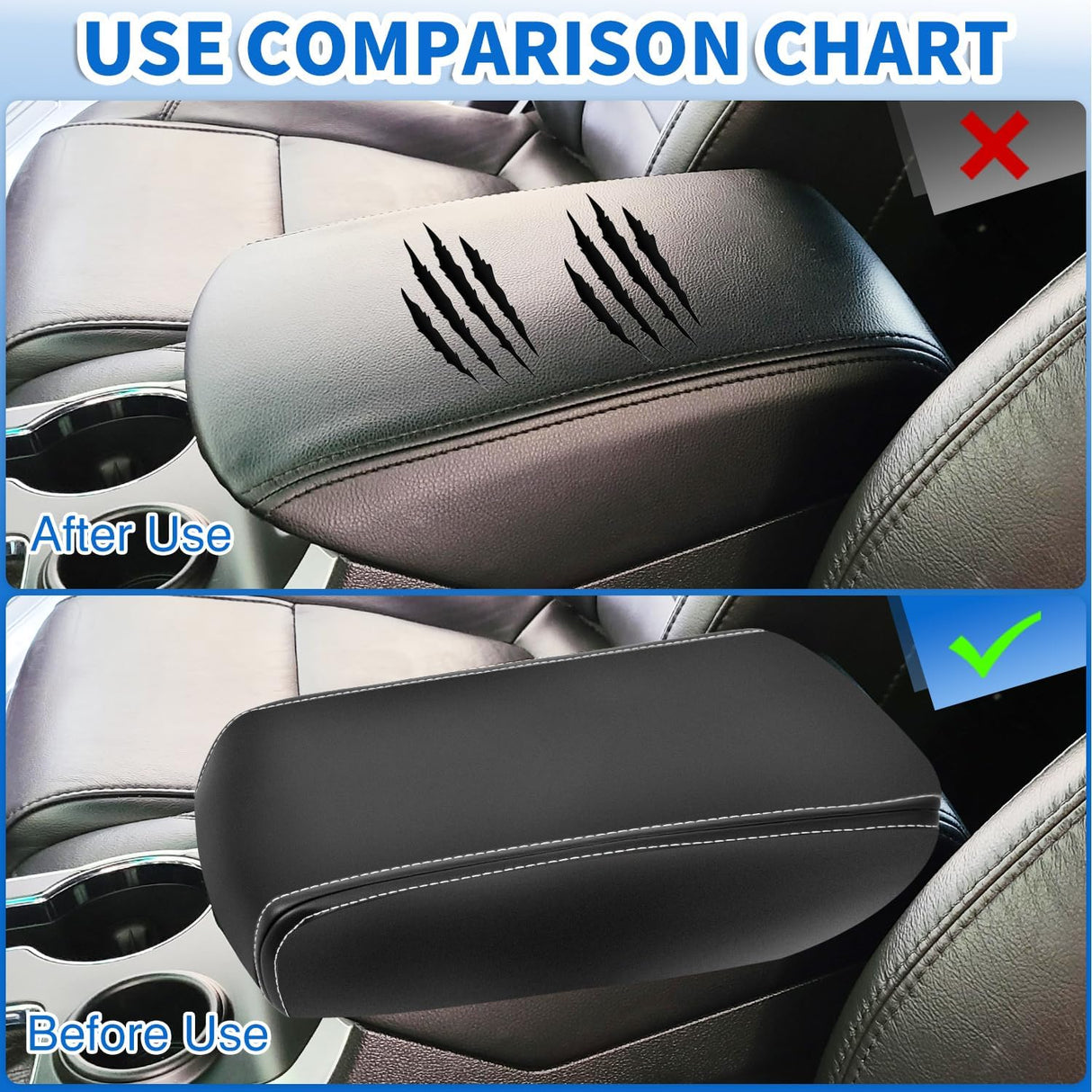 Center Console Cover Compatible with 2011-2019 Ford Explorer PVC Leather Armrest Cover for Car Middle Center Console Cushion Pad Waterproof Console Covers Car Armrest Box Cover Black