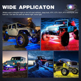 RGB LED Rock Lights Kit 8PCS Bluetooth App Control Multicolor | Magnetic Base Underglow Neon Light Pods IP68 Waterproof Flashing Music Mode for Truck ATV UTV RZR SUV