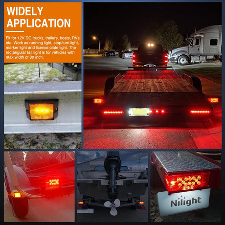 Rectangular Trailer Light Kit 2PCS Stop Turn Tail Side Marker License Lamps Submersible Waterproof For 12V Utility Boat Camper RV Trucks