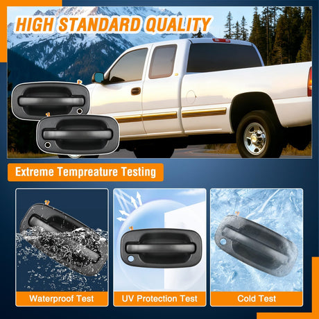 Exterior Front Left Right Car Door Handle with Keyhole Fit for 1999 00 01 02 03 04 05 06 07 Cadillac Escalade Chevy Avalanche Silverado Tahoe GMC Sierra Yukon Denali Replaces#15034985,15034986