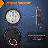 Trailer Tail Lights 2PCS 4Inch Round 40LED White Reverse | Surface Mount Grommet Plugs IP67 Waterproof Marker Clearance Running Backup Taillights for Trailer Truck Pickup Camper RV Bus