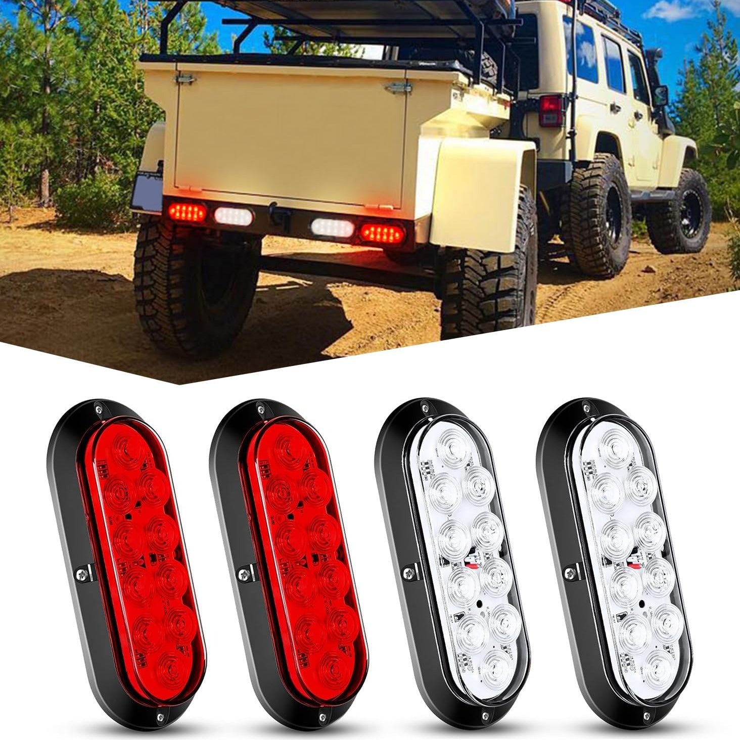 6" Oval Red White Upgrade LED Trailer Tail Lights (4PCS) Nilight
