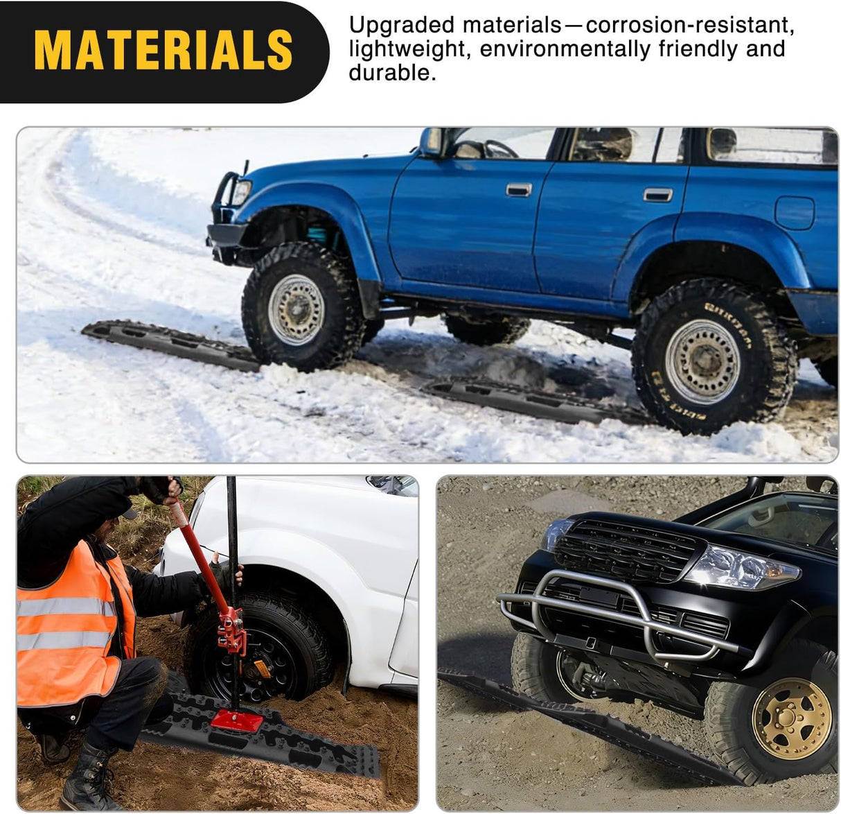 Off Road Traction Boards 4x4 Truck Jeep Recovery Tracks Mats Gear | Heavy Duty Tire Recovery Boards Mounting Kit With Round and Square Jack Lift Base for Truck Jeep SUV Mud Sand Dunes Snow